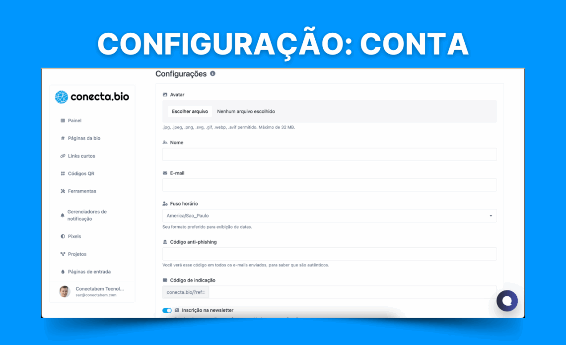 Conta e Perfil: Conta, Senha e Segurança