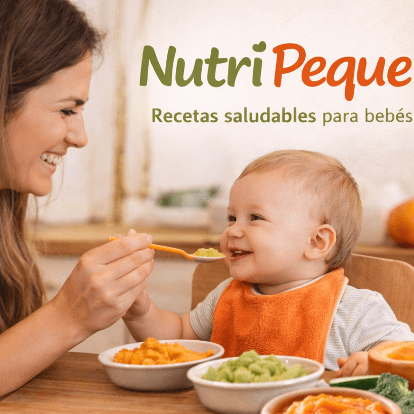 mama y bebe sonriendo comiendo comida saludable