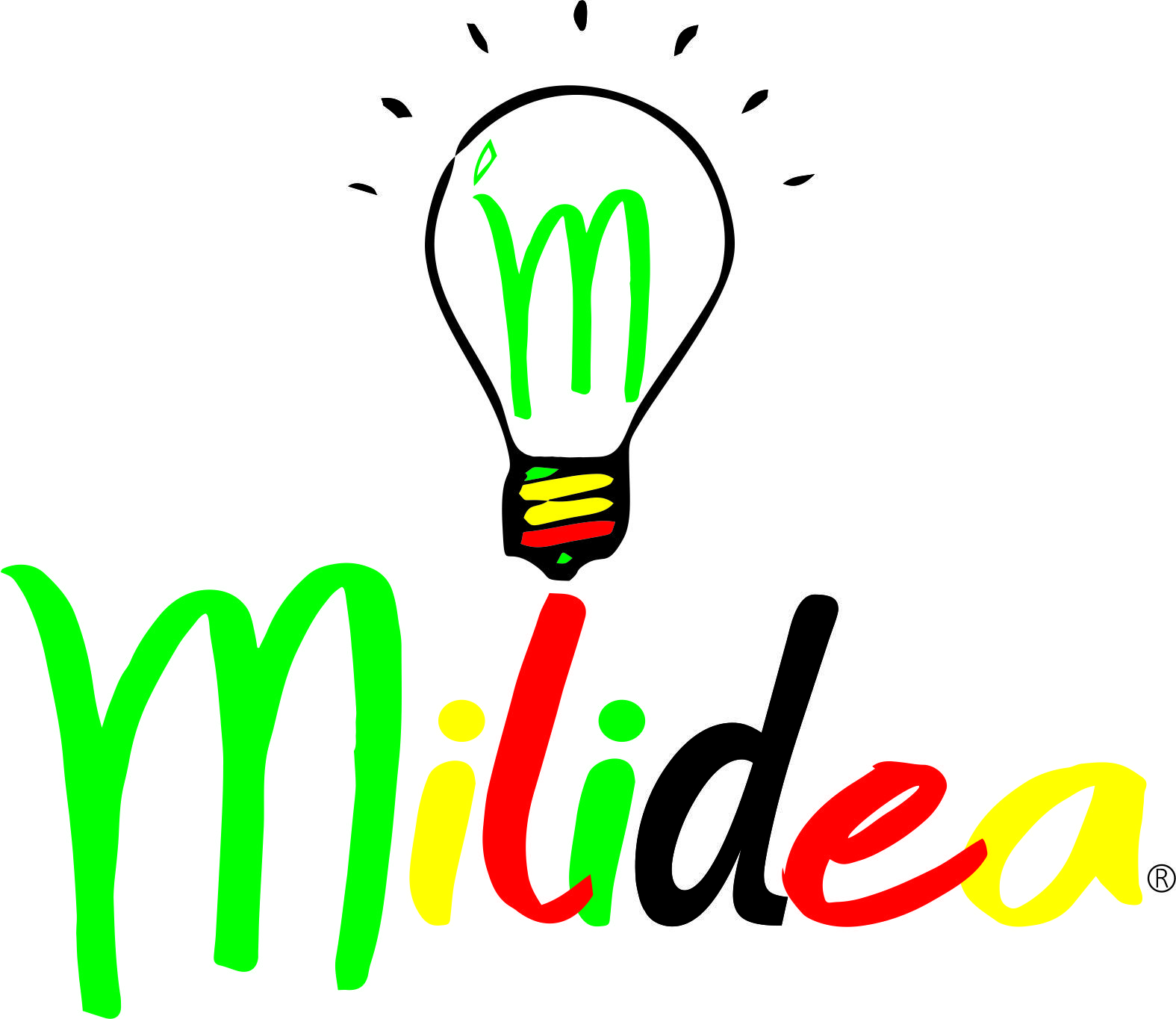 Logo da empresa Milidea com uma lâmpada