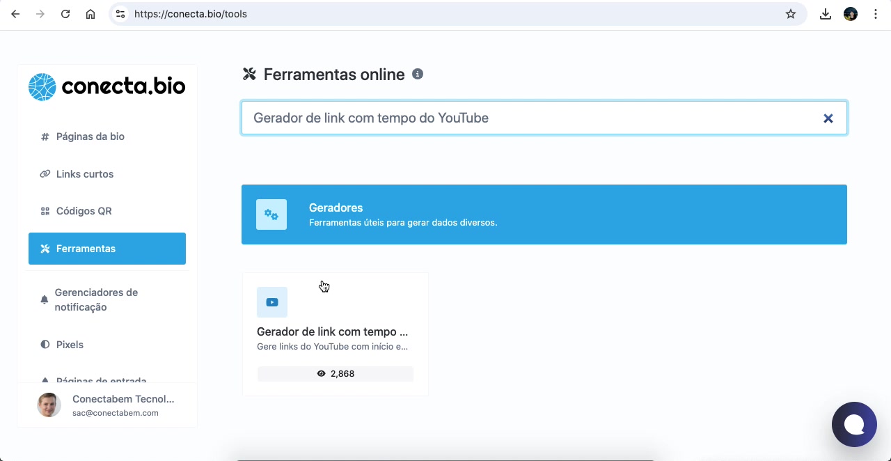 Vídeo demonstrativo do gerador de link com tempo do YouTube
