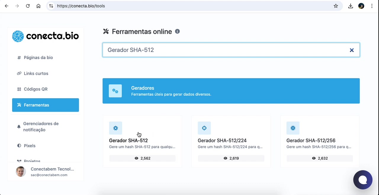 Vídeo demonstrativo do gerador de SHA-512