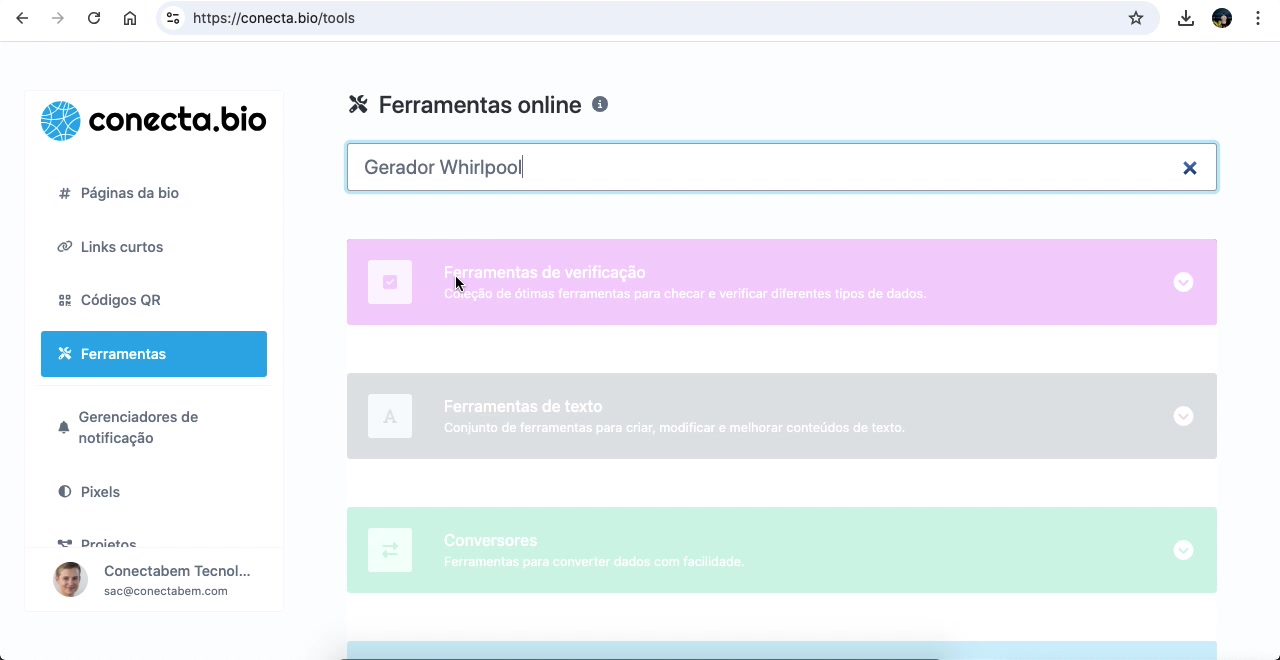 Vídeo demonstrativo do gerador de Whirlpool